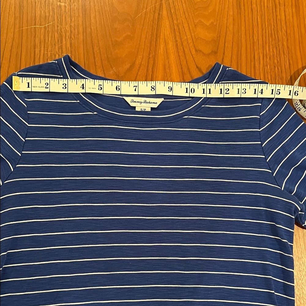 EUC Tommy Bahama Ashby Isles Blue with Metallic Stripe 3/4-Sleeve T-Shirt Sz S/P - Picture 3 of 10